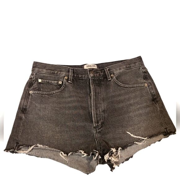 AGOLDE Premium Black Button Fly High Waist Shorts, Raw Hemline A038B-1087 | 30 - Picture 2 of 10